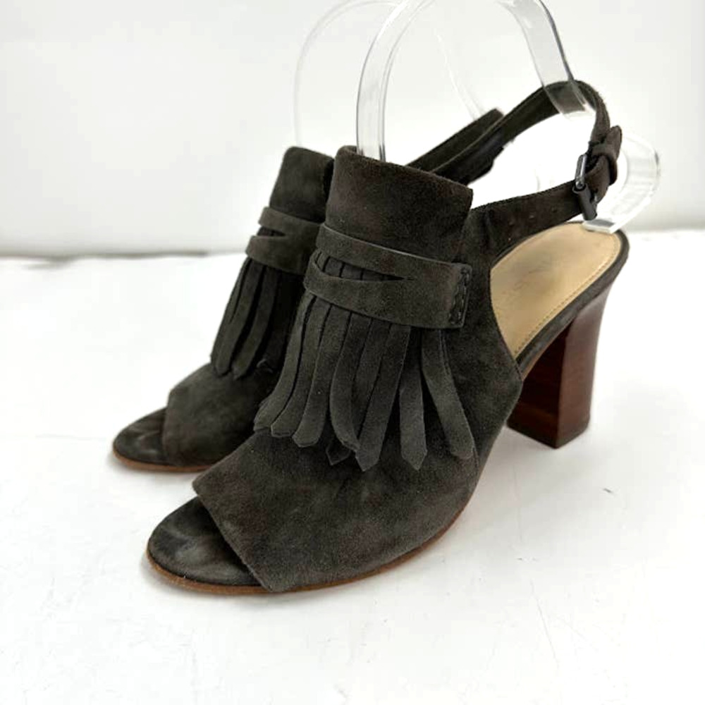 Via Spiga Fringe Block Heels size 7 Gray Peep Toe
